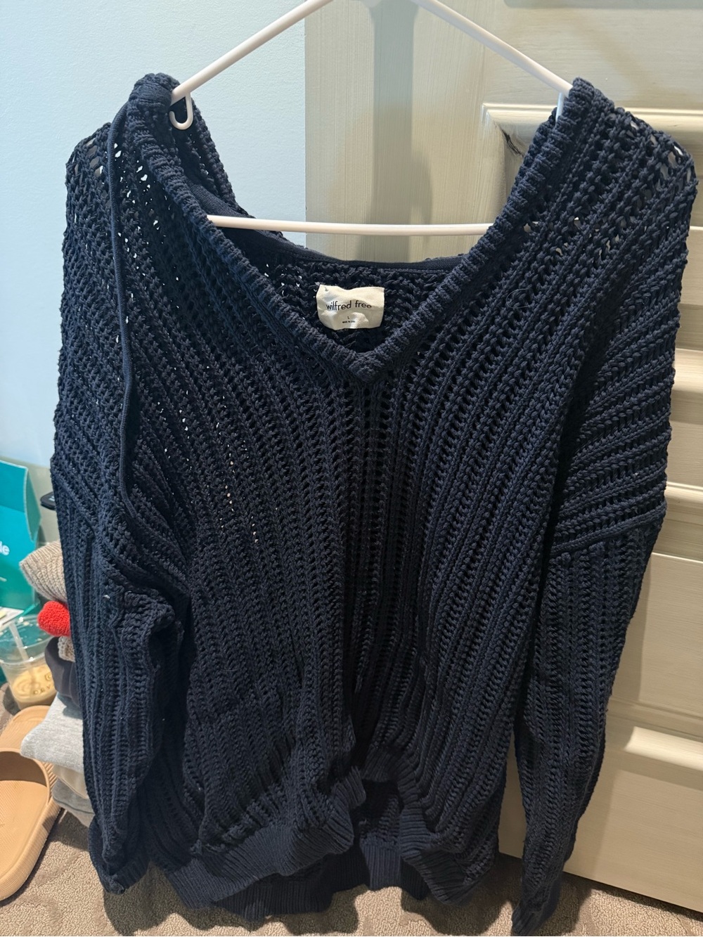 Wilfred Navy Open-Weave V-Neck Sweater